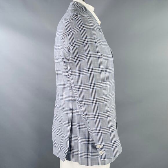 BLACK FLEECE Size 42 Navy White Plaid Cotton Silk Sport Coat - Picture 3 of 13